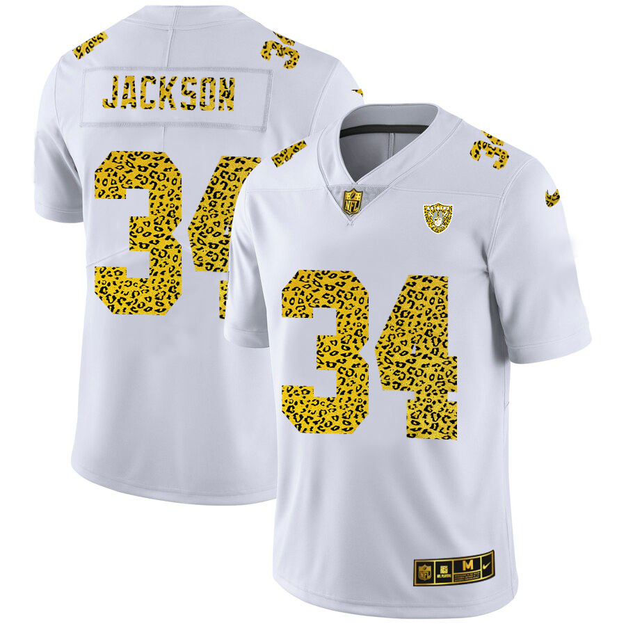 Las Vegas Raiders #34 Bo Jackson Men Nike Flocked Leopard Print Vapor Limited NFL Jersey White